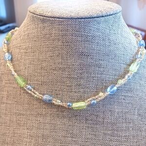 Light Blue and Green Glass Necklace - New Item (17.5")